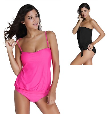 #ad Women#x27;s Sexy Bandeau Tankini with Briefs 2 Piece Swimsuit Bikini Swimwear Set $15.82