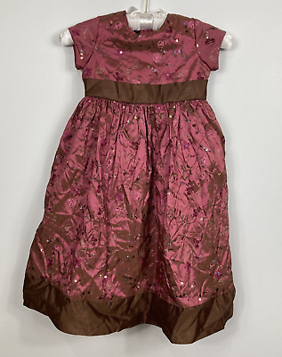 #ad Marmellata Party Dress Girl 5 Dusty Pink Sequined Embroidered Brown Empire Waist $39.99