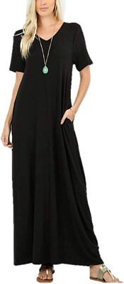 Zenana Women#x27;s Premium Casual Long Relaxed Loose T Shirt Maxi Dress with Half Sl $68.12