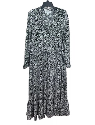 #ad Mare Mare Anthropologie Lynda Leopard Print Black White Maxi Dress Plus Size 1x $65.00