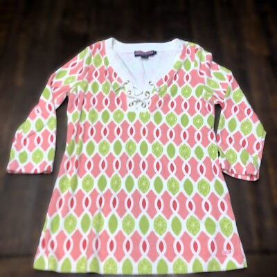 #ad Vineyard Vines Womens Sz M Shirt TERRY CLOTH Beach Cover Up Long Sleeve Lime $24.00