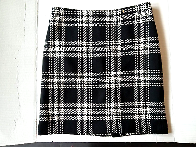 #ad Talbots Size 10 Wool Blend Skirt Black White Plaid Lined Above Knee Length $13.79