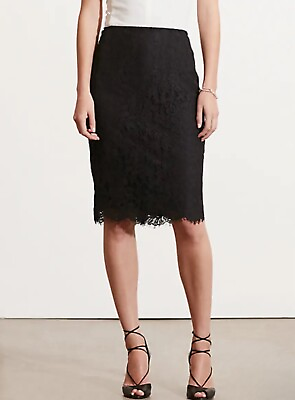 #ad Lauren Ralph Lauren Lace Pencil Skirt Size 12 Black Cocktail Knee Length Work $16.99