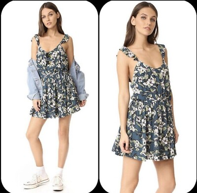#ad #ad Free People Dear You Floral Ruffle Sleeve Swing Mini Sun Dress Blue M Small Flaw $21.40