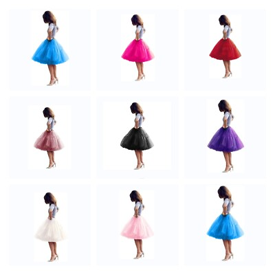 #ad Midi Tulle Tutu Skirt Fluffy Princess 5 Layers A Line Party Prom Underskirt $17.78