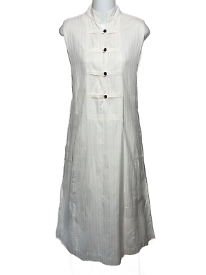 Barefoot Original Long White Dress Size Medium Petite Artsy Textured Cotton Maxi $78.00