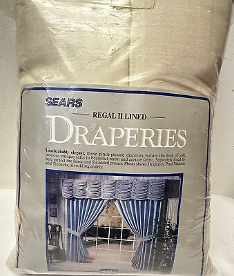 #ad New Sears Regal II Satin Pleat Lined Drapes Antique White Pair 60quot; W x 72quot; L Set $127.30