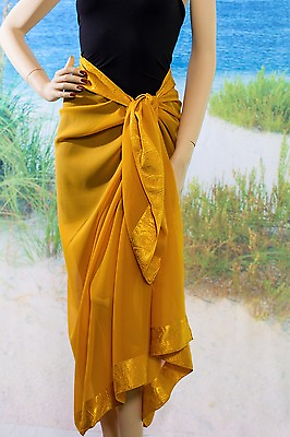 Gold Sarong Pareo Sheer Beach Swimsuit Cover up $14.00