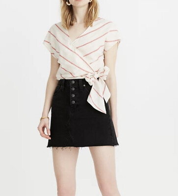 #ad Madewell Rigid Denim A Line Mini Skirt Lunar Wash Button Front Size 23 Women’s $29.99