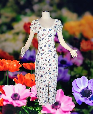 #ad EN FOCUS Paris Inspired FLORAL Maxi Dress Short Sleeve FRANCE Size 9 10 Womens $34.99