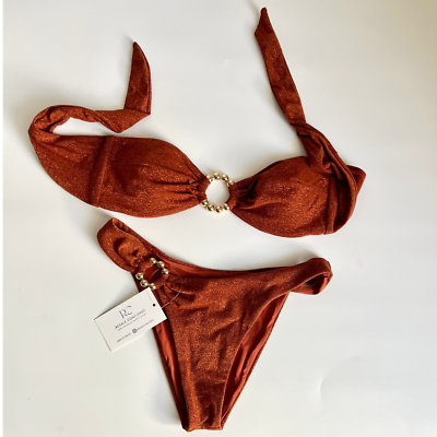 #ad Devon Windsor Sienna Strapless Bikini Top amp; Bottom Set Rust Orange Women#x27;s Small $89.00