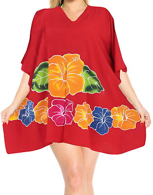 #ad LA LEELA Women#x27;s Mini Bikini Beach Swimwear Cover Up Kimono US 10 18 Red L279 $22.94