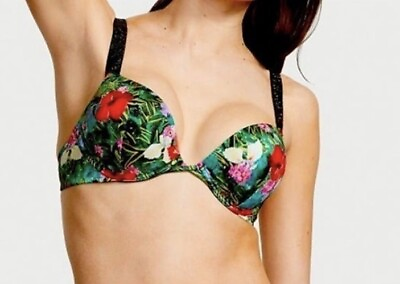 #ad New Victoria’s Secret 32C Bombshell Push Up Bikini Swim Shine Strap Floral NWT $20.00