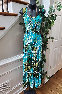 #ad Ny Collection Women#x27;s Green Polyester Scoop Neck Sleeveless Long Maxi Dress XL $28.00