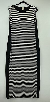 Chicos 1 Maxi Dress Black Striped Jersey Sleeveless Womens Stretch B24 01 $34.85