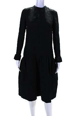 #ad Chloe Womens Silk Long Sleeve Textured Ruffle Trim Maxi Dress Black Size 36 $233.99
