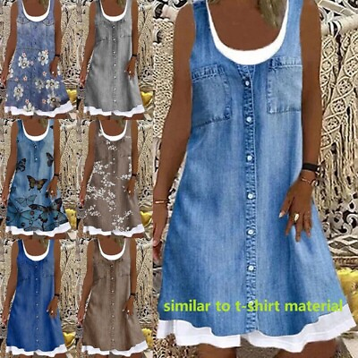 #ad Plus Size Womens Casual Sleeveless Midi Dress Ladies Summer Beach Loose Sundress $19.79