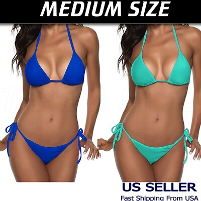 #ad Medium Women Two Piece Swimsuit Sexy Halter String Triangle Bikini Set 2 Colors $7.99