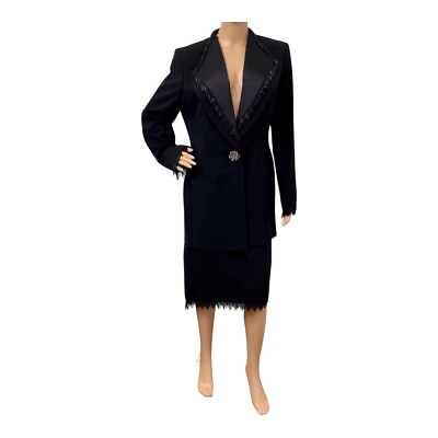 #ad Vintage Eva Polini Couture Women#x27;s Black Skirt Suit 10 $51.17