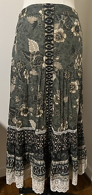 #ad Versona Prairie Bohemian Skirt In Green Multilayered Floral Print Size XS $35.00