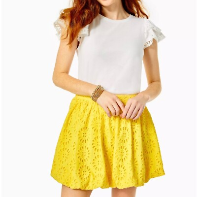 #ad Lilly Pulitzer Leah Skirt Resort Yellow Oversized Pinwheel Eyelet Size 2 $49.99