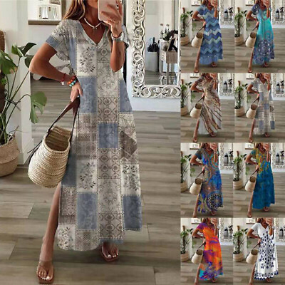 #ad Plus Size Ladies Long Holiday Womens Maxi Dress Party Boho Sundress Summer Beach $22.79