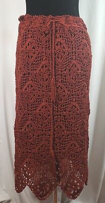 #ad Crochet streight skirt w linning red brown size M L handmade $57.36
