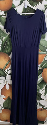 #ad Three Dots Navy Blue Jersey Knit Maxi Dress Short Sleeve $15.00