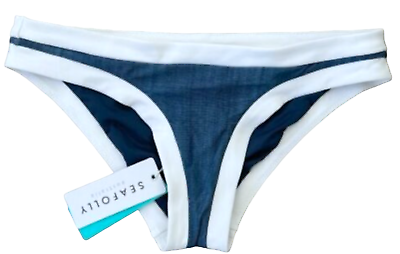 #ad NEW SEAFOLLY DENIM BLUE WHITE BLOCK PARTY HIPSTER BIKINI SWIMSUIT BOTTOMS SIZE 4 $12.99