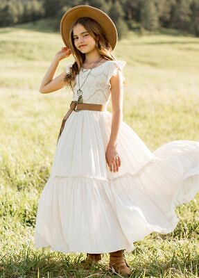 #ad #ad Summer Girls Lace Cotton Long Dresses Baby Kids Flower Wedding Princess Dress $37.82