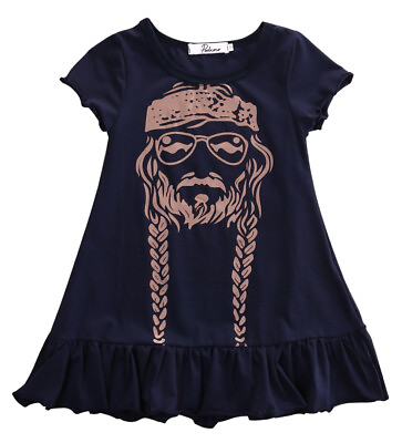 #ad Toddler Kids Girl Summer Dress Short Sleeve Figure Head Print Dress $35.00
