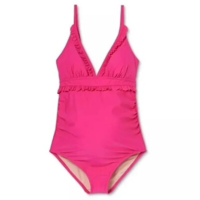Isabel Maternity Swimsuit One Piece Size 2XL Pink ruffle Padded v neck 2514 $27.99