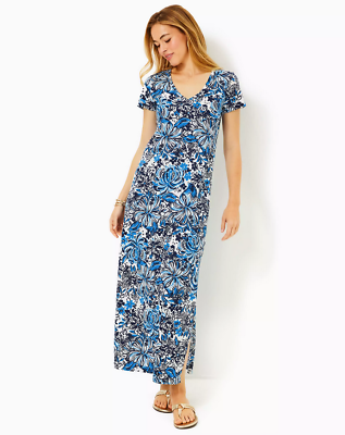 #ad New Hot Lilly Pulitzer Etta Maxi Dress Color: Low Tide Navy Pandarama Full Size $59.00