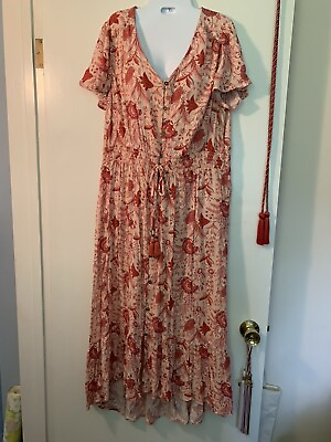 #ad NEW Knox Rose Women#x27;s Floral Maxi Dress Size 1X Peasant Dress Smocking Buttons $27.50