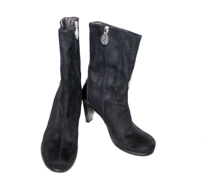 #ad Donald J Pliner womens boots size 7.5 black suede croc embossed mid calf zip up $86.40