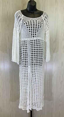 #ad Women#x27;s Crochet Waist Tie High Slit Swim Cover Up One Size White NEW $15.99