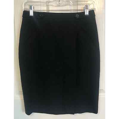 #ad Ann Taylor Petite Black Pencil Skirt Button Detail Work Skirt Size 2 Petite $16.00