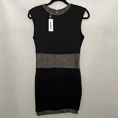 #ad CBR Womens Black Dress Mini Coctail Party Gold Detail Juniors Size Large NWT $19.99