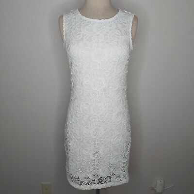 MItto Womens White Floral Lace Dress Size Medium Fitted Sleeveless Knee Length $18.00