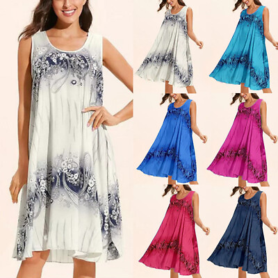 #ad Plus Size Sleeveless Dress Summer Loose Beach Mini Dress Women Soft Sundress $3.99