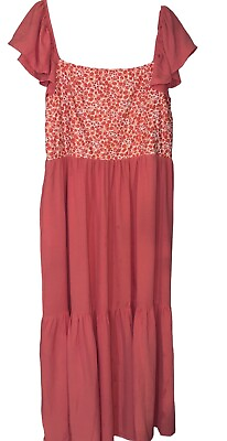#ad Women’s Coral Floral Embroidery Dot Maxi Dress 3x $50.00