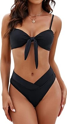 #ad Blooming Jelly Women#x27;s High Waisted Bikini Sets Two Piece Front Tie Knot Size S GBP 11.00