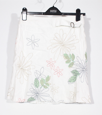 #ad Next Skirt 6 White Floral Embroidered Linen Blend Knee Length Summer Womens GBP 12.99