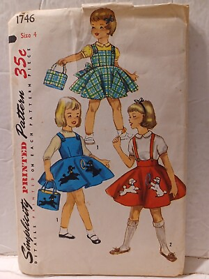 1950s Vintage Simplicity 1746 Sewing Pattern cut Toddler Girls Poodle Skirt 4 $15.60