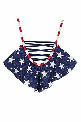 #ad $28 California Waves Flag Juniors Navy Americana Strappy Flounce Bikini Top L $7.98