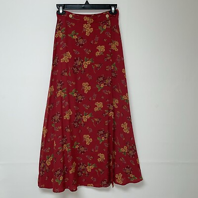 #ad #ad Eddie Bauer Maxi Skirt Size 4 100% Rayon Red Floral Flowy True Wrap Lightweight $14.99