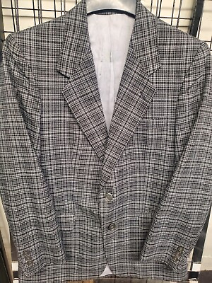#ad SEARS Blazer Mens 36S Black Gray Suit Jacket VINTAGE Knit Retro MINT $67.79