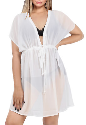 #ad LA LEELA Kimono Cover up Plus size Beach Dress swim White I295 OSFM 16 32 W 5X $36.99