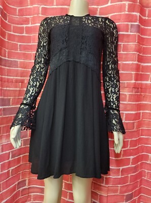 #ad Zara Lace Long Sleeve Black Boho Dress Size Small NEW #C $49.10