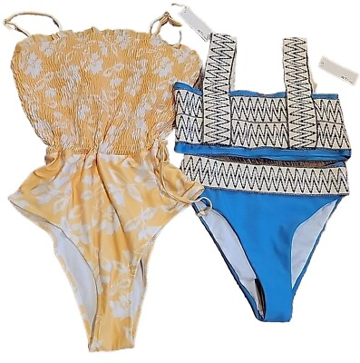 #ad NWT Blue Bohemian Yellow One Piece W.T.I. Designer Bathing Swim Suit Lot $16.00